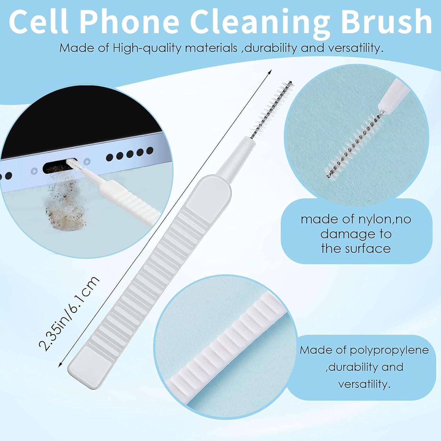 Phone Mini Kit de cepillo de limpieza para teléfono, limpiador de nailon antiobstrucción para altavoz y receptor de teléfono, herramienta de