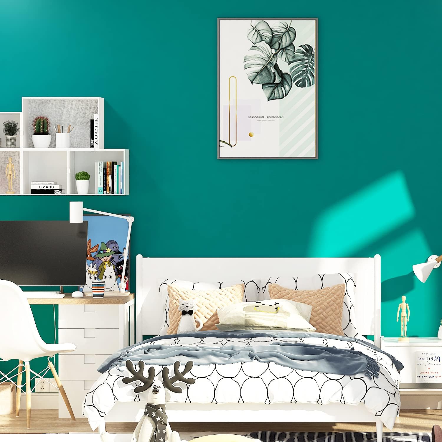 FunStick Papel tapiz de 24 x 200 pulgadas, color verde azulado mate, papel de contacto autoadhesivo de color verde azulado, papel de pared de vinilo