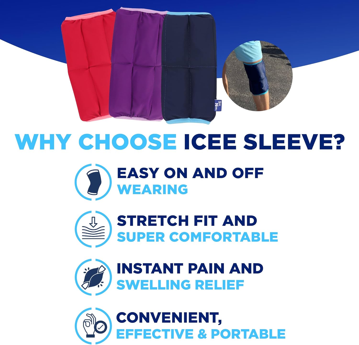 IceeNOW – Manga de hielo, paquete de frío y calor, para rodilla, cuádruple y bíceps, terapias de frío y calor, mangas ICEE para recuperación después
