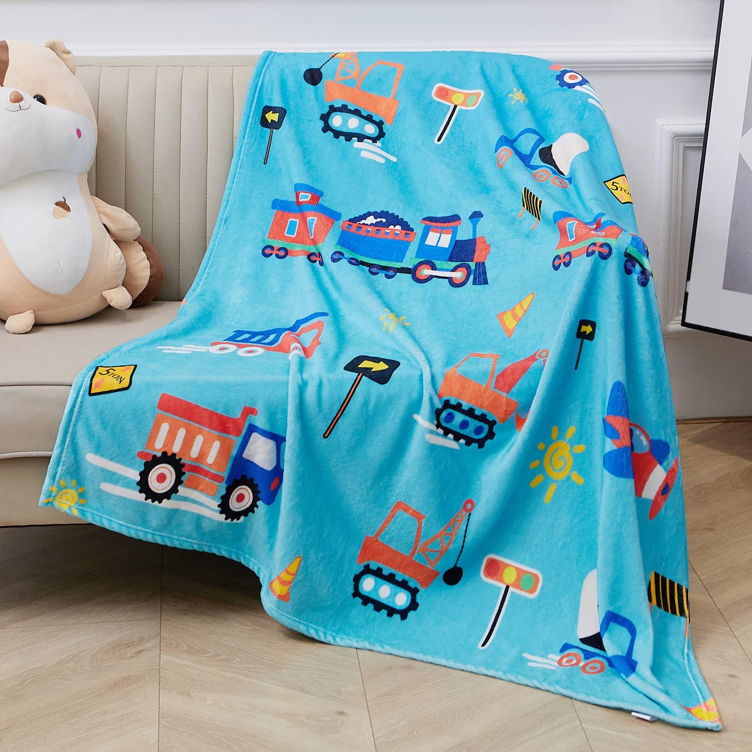 OHDS Manta de construcción para niños, manta de forro polar de 50 x 60 pulgadas para niños y niñas, manta de edredón estampada con aviones,