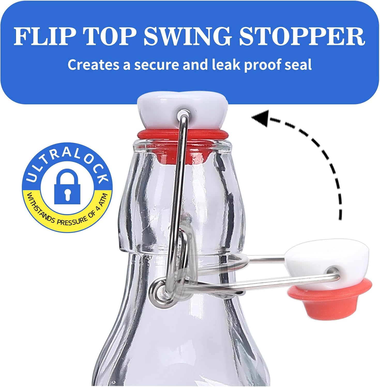 Botella de vidrio transparente con tapa abatible para tapas herméticas, paquete de 12 botellas de infusión de 4 onzas con tapas abatibles, para