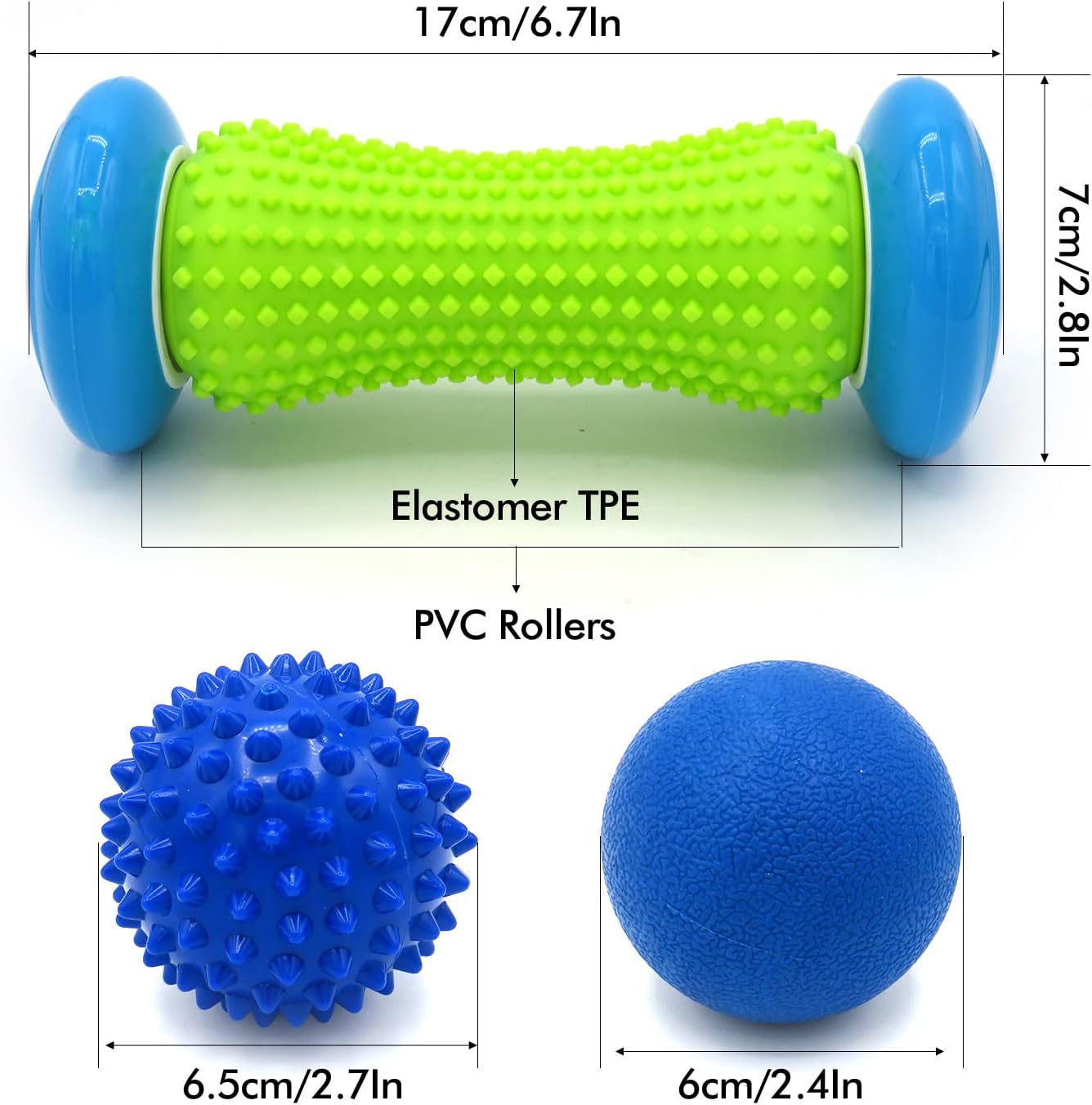 GreenLife – Masajeador de pies para aliviar la fascitis plantar, rodillo de masaje de pies con 2 bolas de masaje firmes para dolor de espalda,
