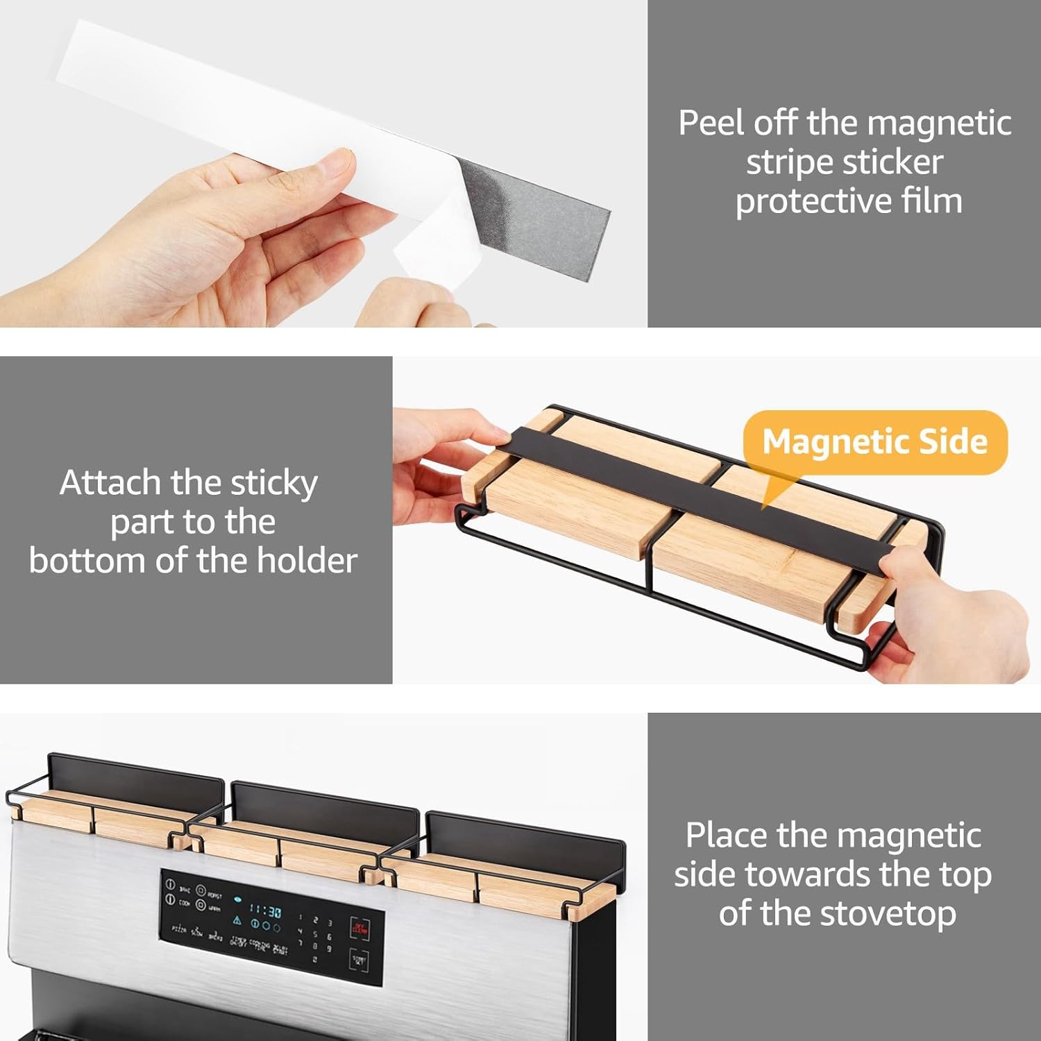 Estante magnético superior para estufa, 4 piezas, estante de especias ajustable de 10 a 40 pulgadas, resistente al calor sobre el estante superior
