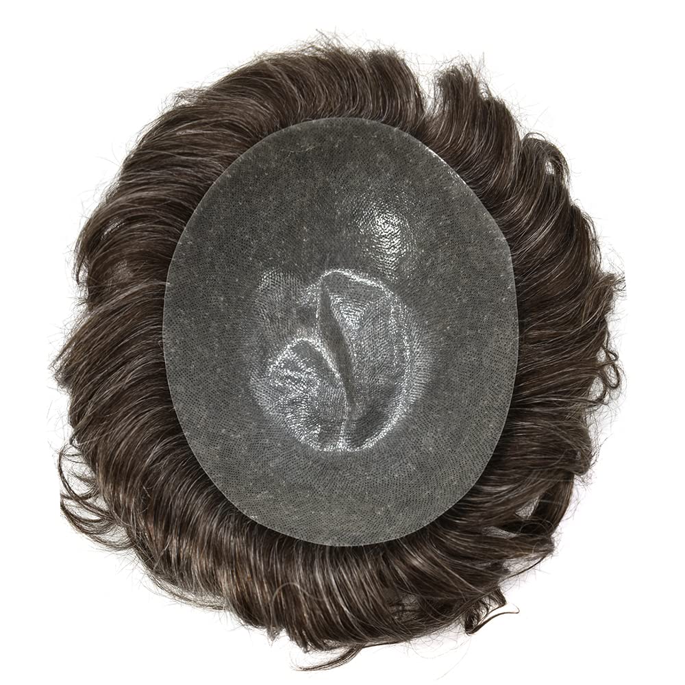 Toupee para hombres Sistema de reemplazo de cabello humano PU piel fina V-looped negro unidades de cabello masculino naturaleza para hombre Toupee