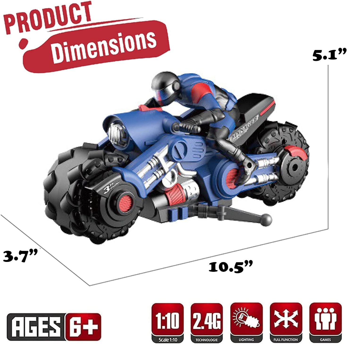 Liberty Imports Vehículo de carreras de bicicleta de deriva con control remoto de motocicleta RC de 2.4Ghz – 110 RC ciclón de alta velocidad y