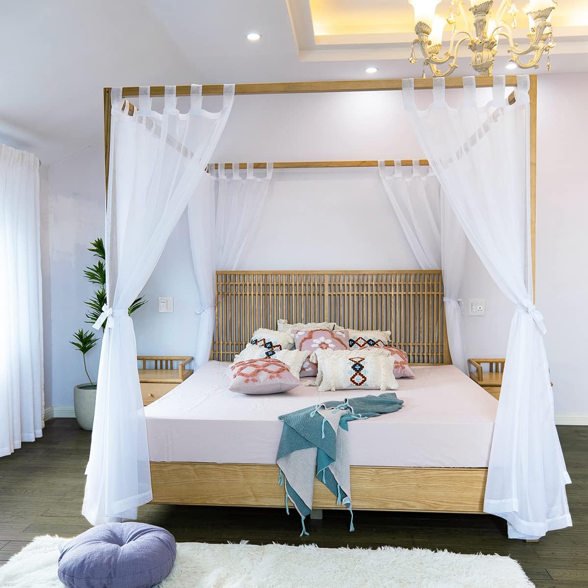 Cortinas transparentes para cama King, Queen, matrimonial y individual, toldos y cortinas de 4 esquinas para cama, cortinas con dosel, cortinas