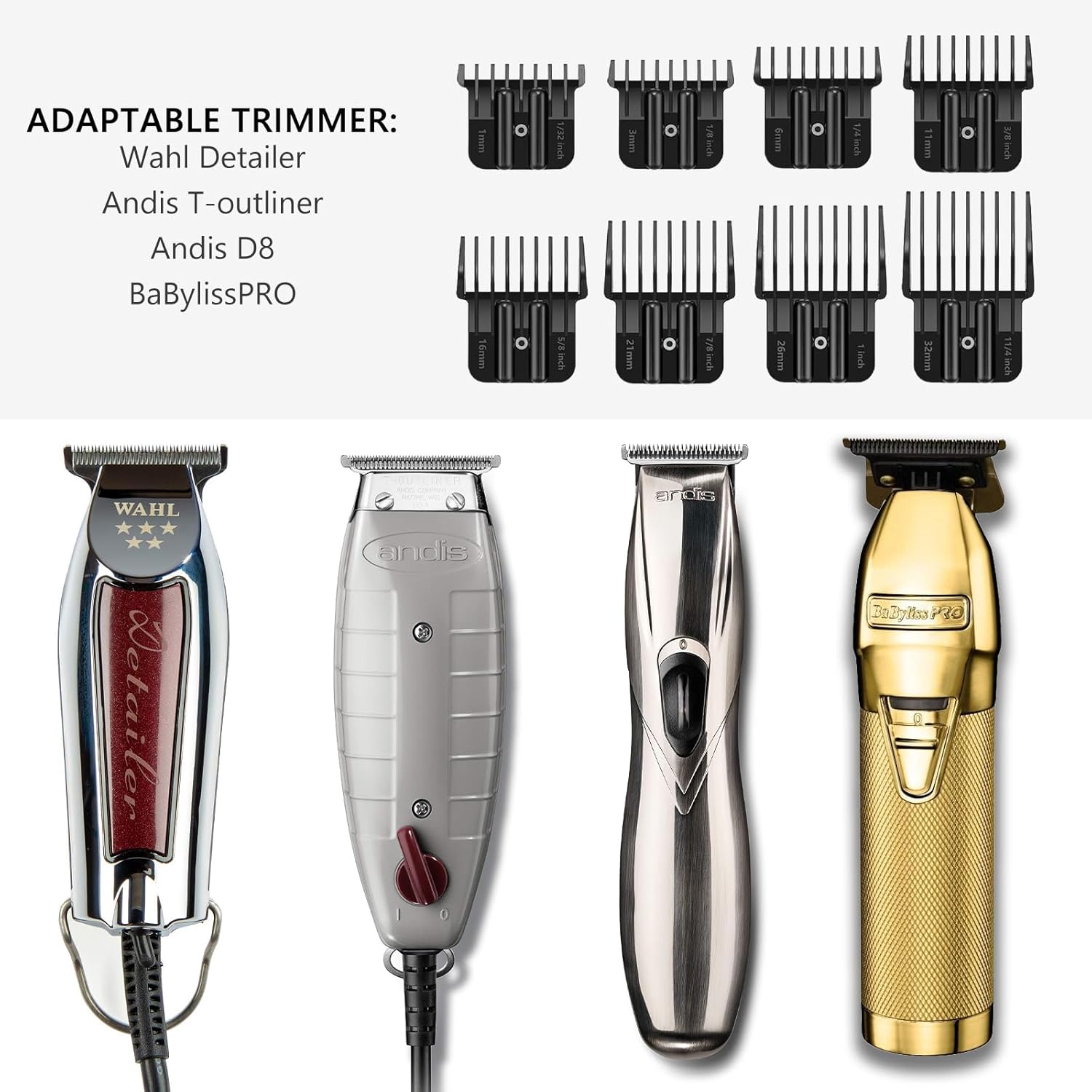 Paquete de 8 protectores de cortaúñas para Wahl Detailer y Andis T Outliner y BaByliss PRO, juego de protectores universales de cortapelos de 132 a