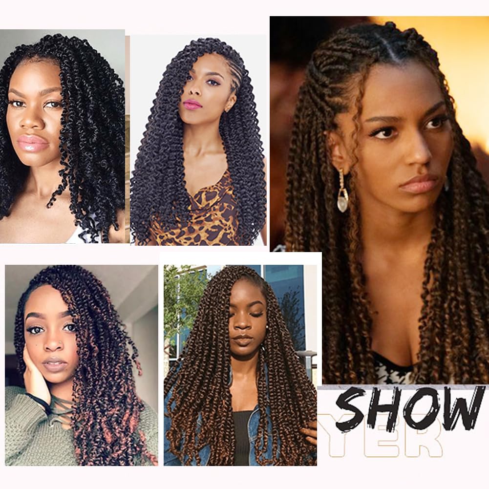 Pelo de ganchillo pretrenzado de 18 pulgadas de largo, cabello trenzado de ganchillo Passion Twist, 8 paquetes de rizos bohemios suaves (18