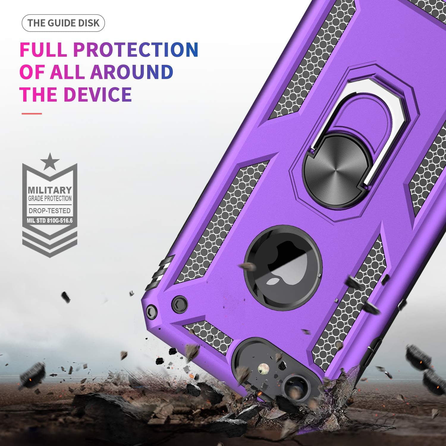 Funda LeYi para iPhone 6S6, funda para iPhone 7, funda para iPhone 8, armadura de grado militar de doble capa con soporte giratorio de 360 grados