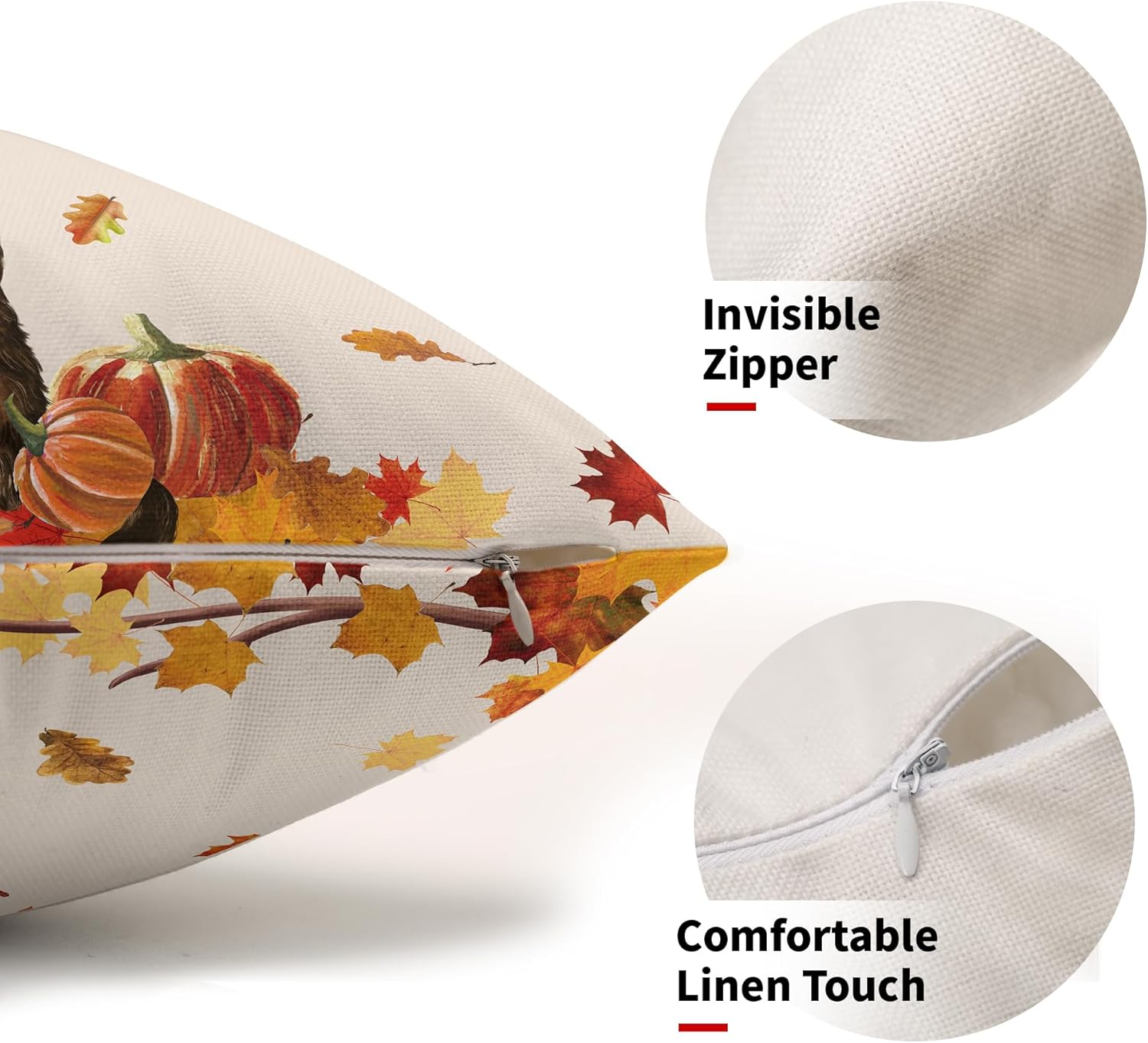 Juego de 2 fundas de almohada lumbar de otoño de 12 x 20 pulgadas con hojas de arce naranja y calabaza, juego de 2 fundas de cojín de lino de Acción