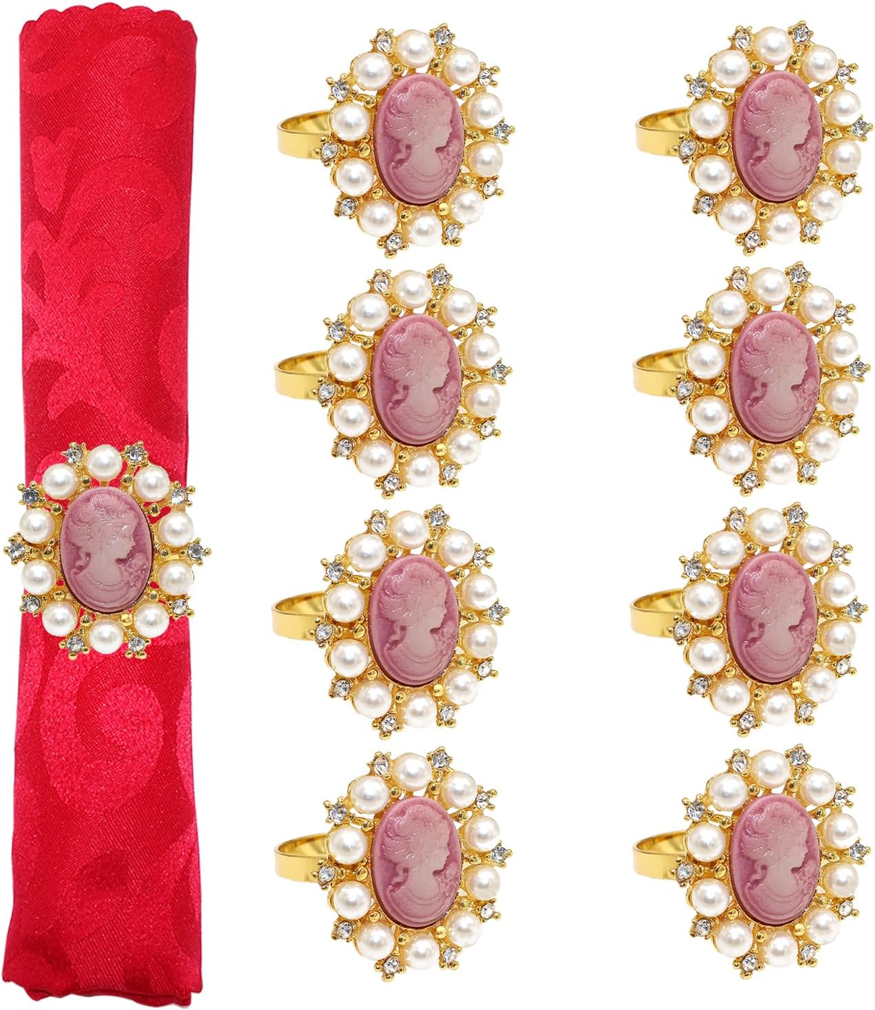 8 servilleteros vintage elegantes victorianos para dama de belleza, camafeo, resina rosa, princesa, reina, cabeza de belleza, hebilla para boda,