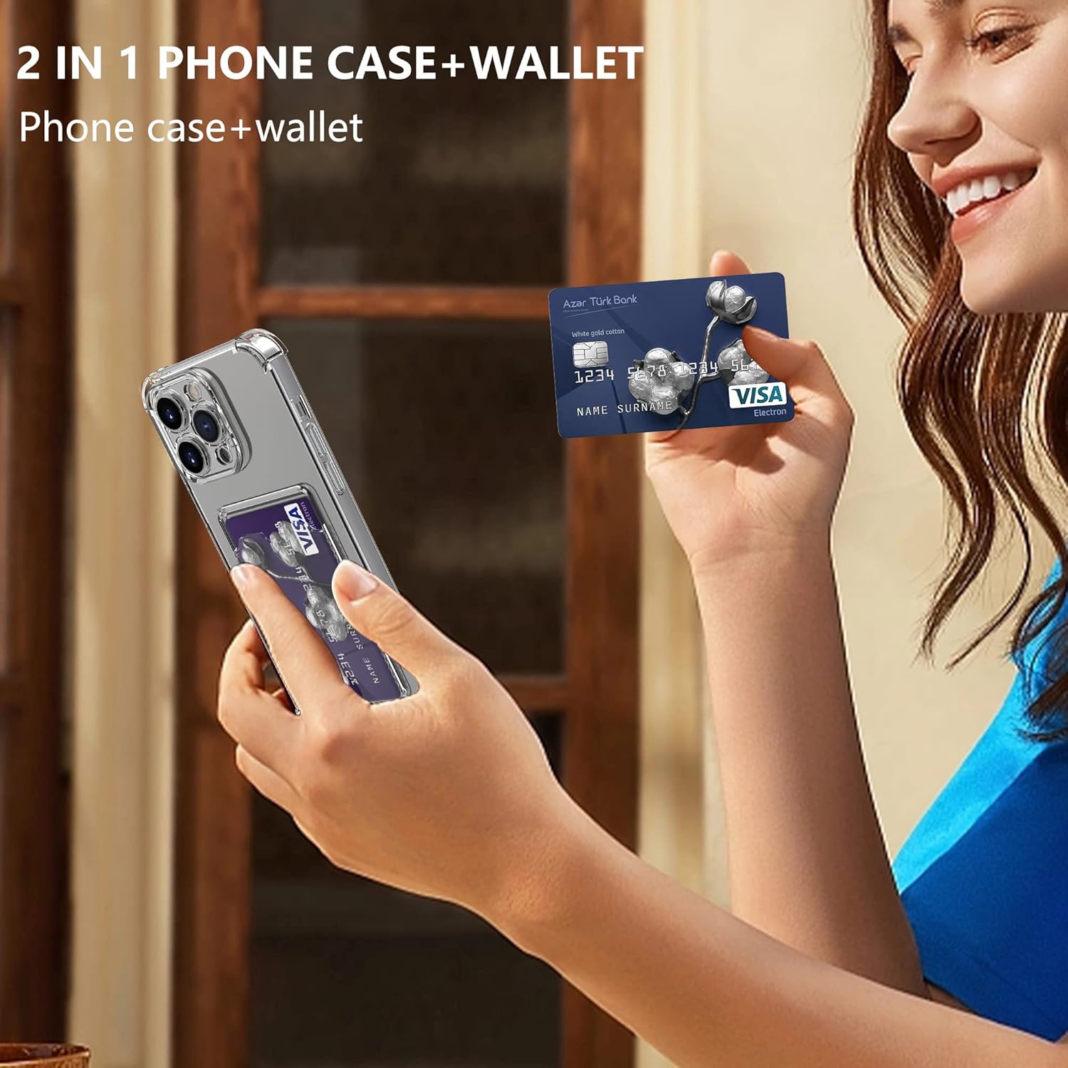 Migeec Funda para iPhone 14 Pro Max con tarjetero transparente a prueba de golpes