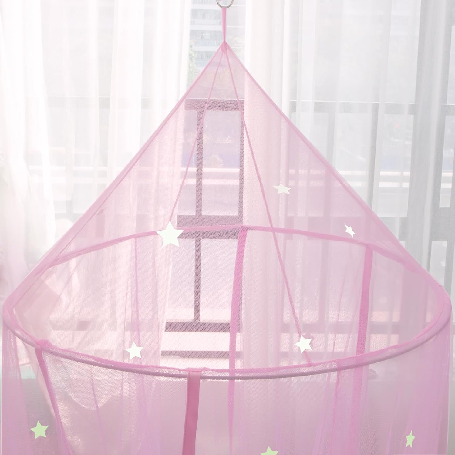 MACEVIA Toldo de cama para niñas, toldo de princesa con estrellas brillantes, toldo de decoración de guardería para cama de niños, cama de bebé,