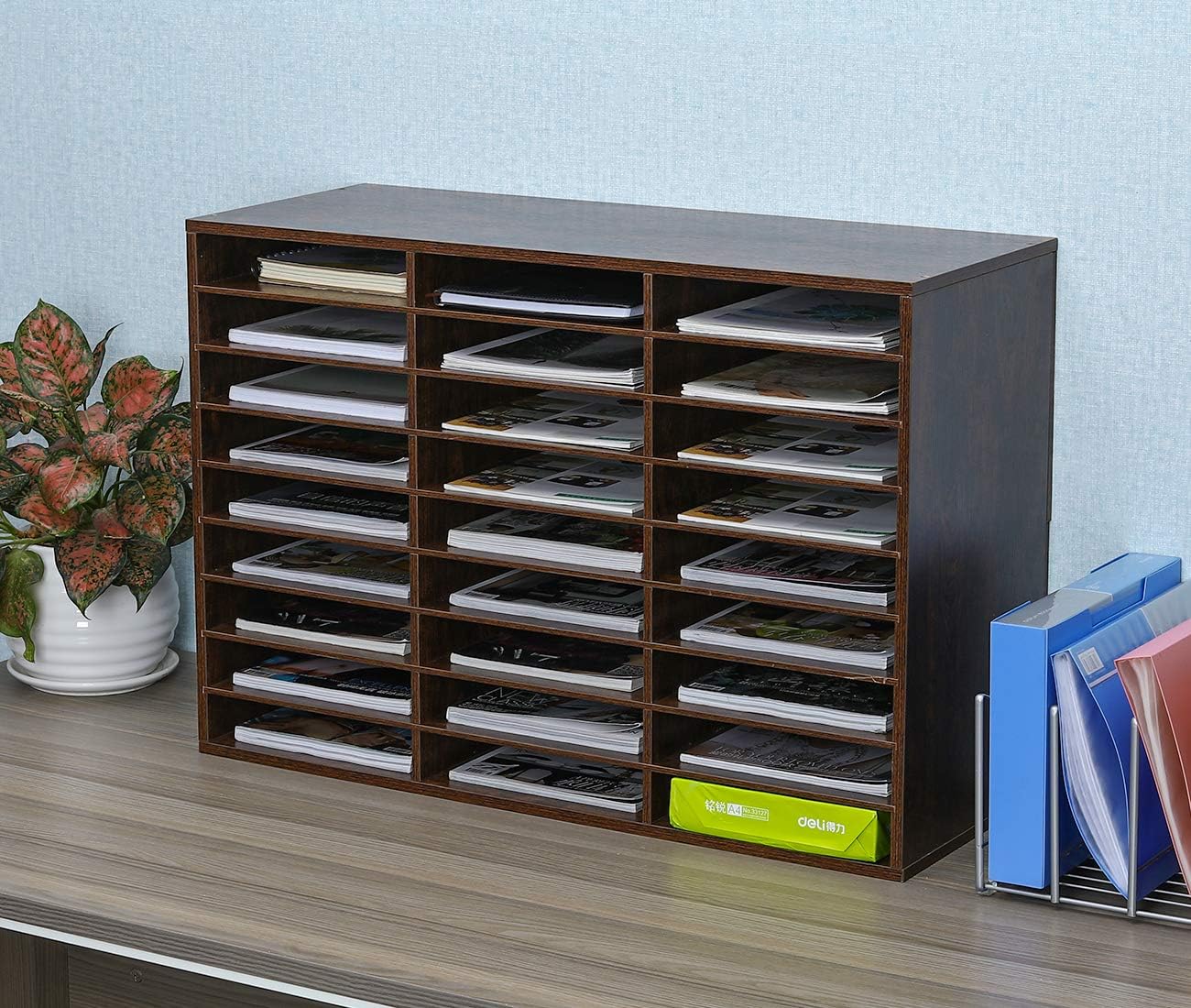 PAG Organizador clasificador de correo, organizador de literatura de madera, buzón de estudiante para aula, organizador de papel de factura de