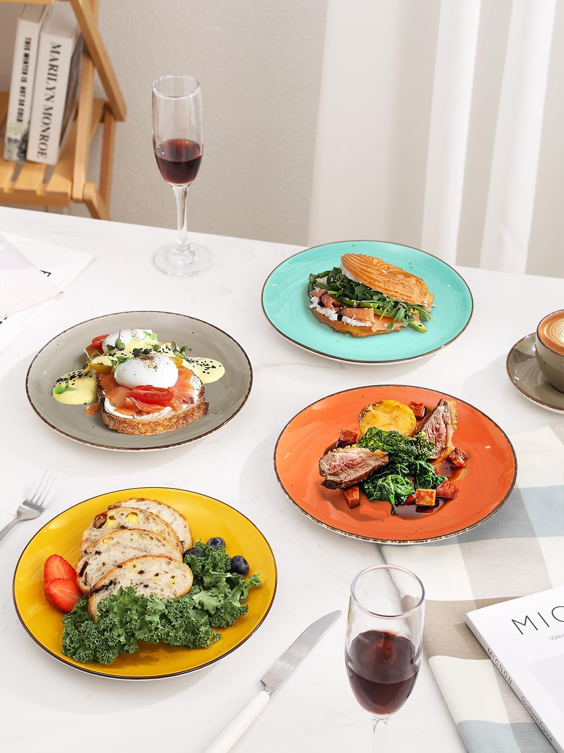 Yedio Juego de 6 platos de cerámica de porcelana de 8.9 pulgadas para ensalada, postre, aperitivo, pasta, platos de cocina, microondas, horno, aptos