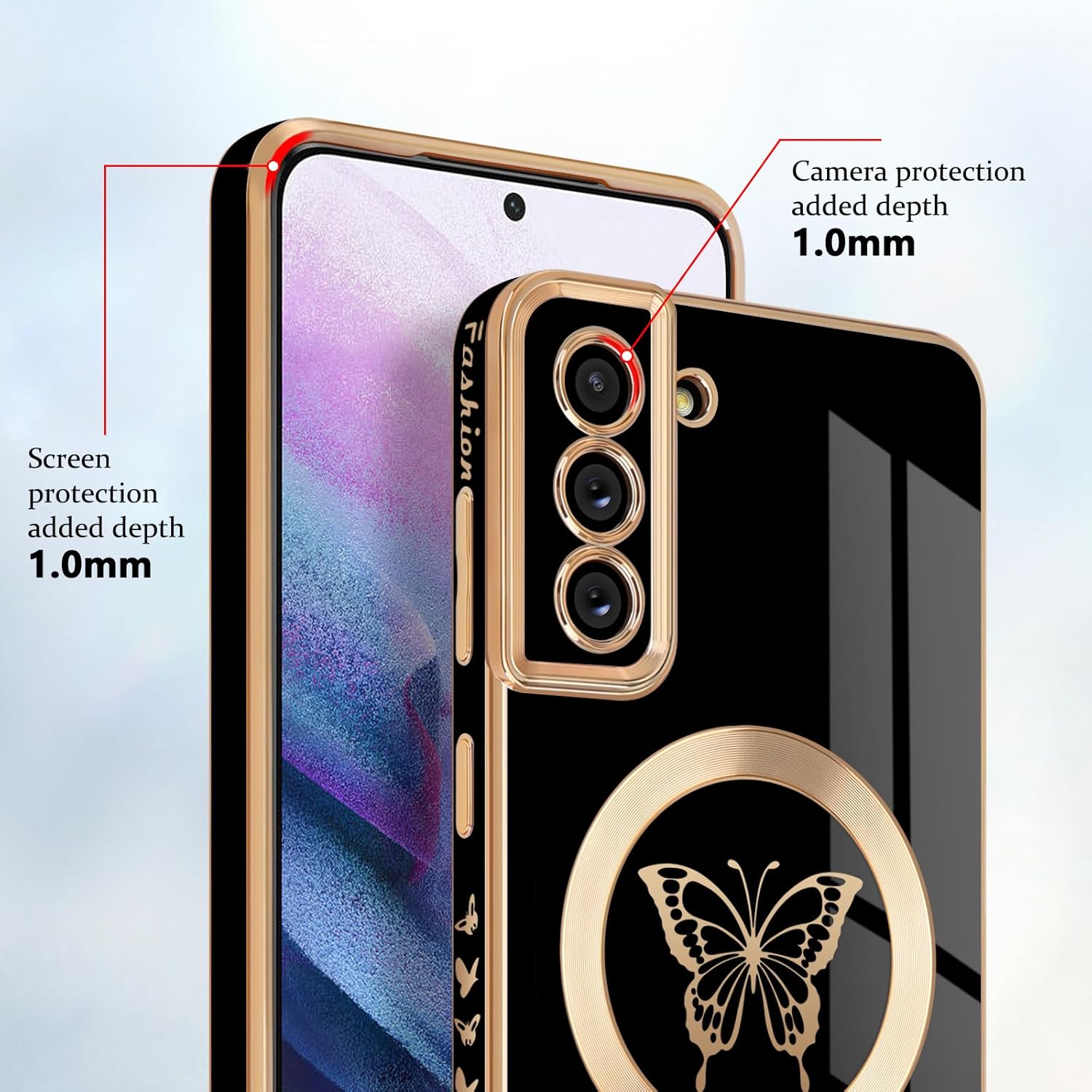 Funda magnética para Samsung Galaxy S21 Plus 5G, bonita funda con borde chapado en mariposa con MagSafe para mujeres, niñas y hombres, TPU suave, a