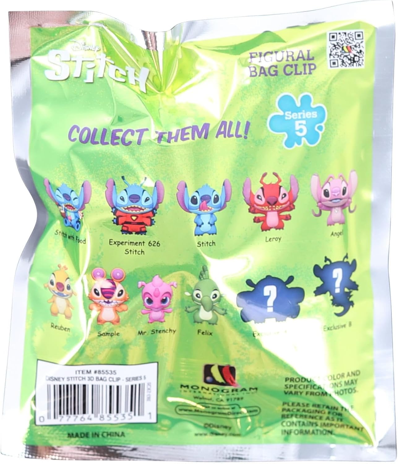 Disney Stitch Series 5-3D Figural Bolsa de Espuma Clip en Bolsa Ciega  One Random