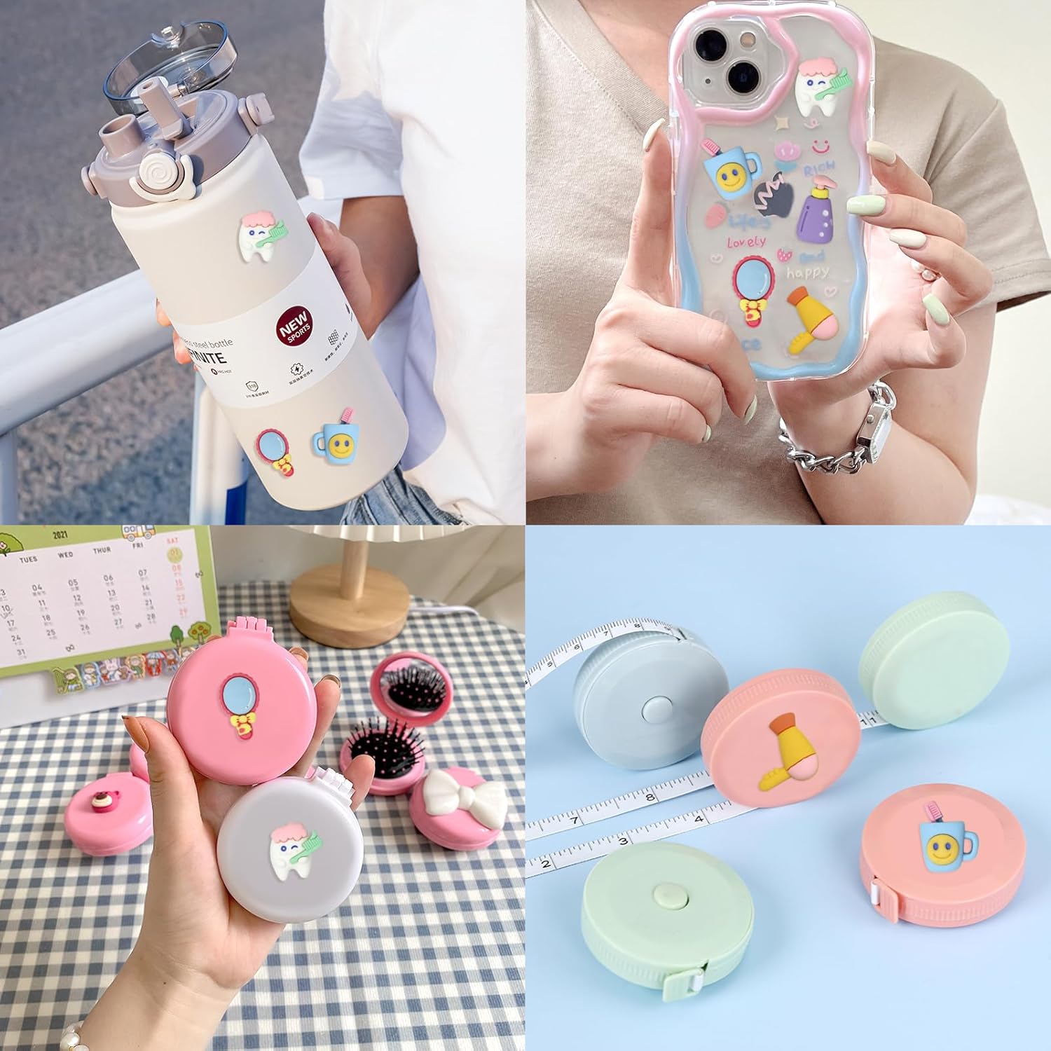 Honbay 45 dijes de slime de dibujos animados con temática de maquillaje, cabujones de resina con parte trasera plana, bonitos adornos para