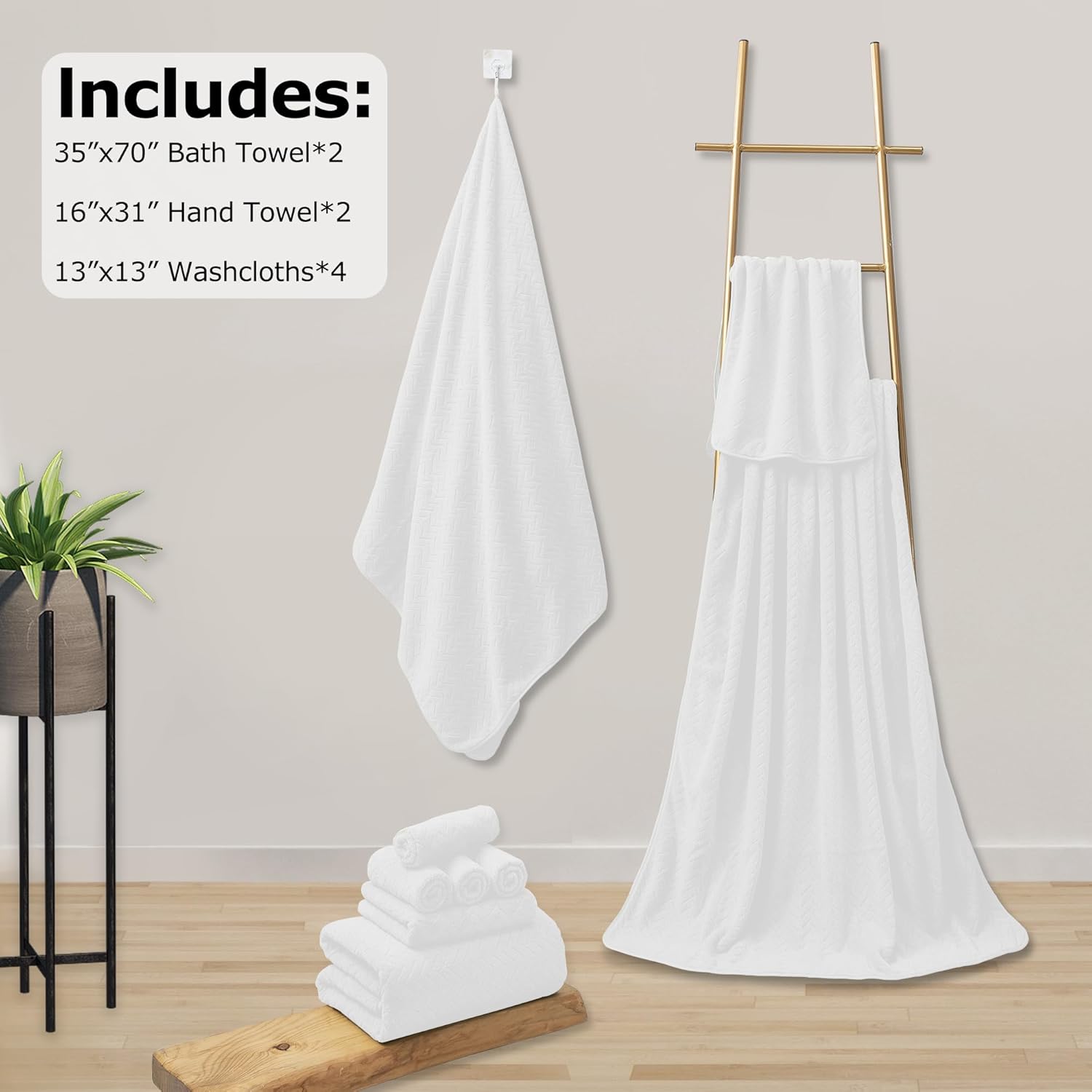 Oversized Bath Towels Set of 8, 600 GSM Quick Dry Towel for Hotel Bath Sheet Towel, 2 Large Bath Towels 35×70 inches, 2 Hand Towels, 4 Wash Cloths