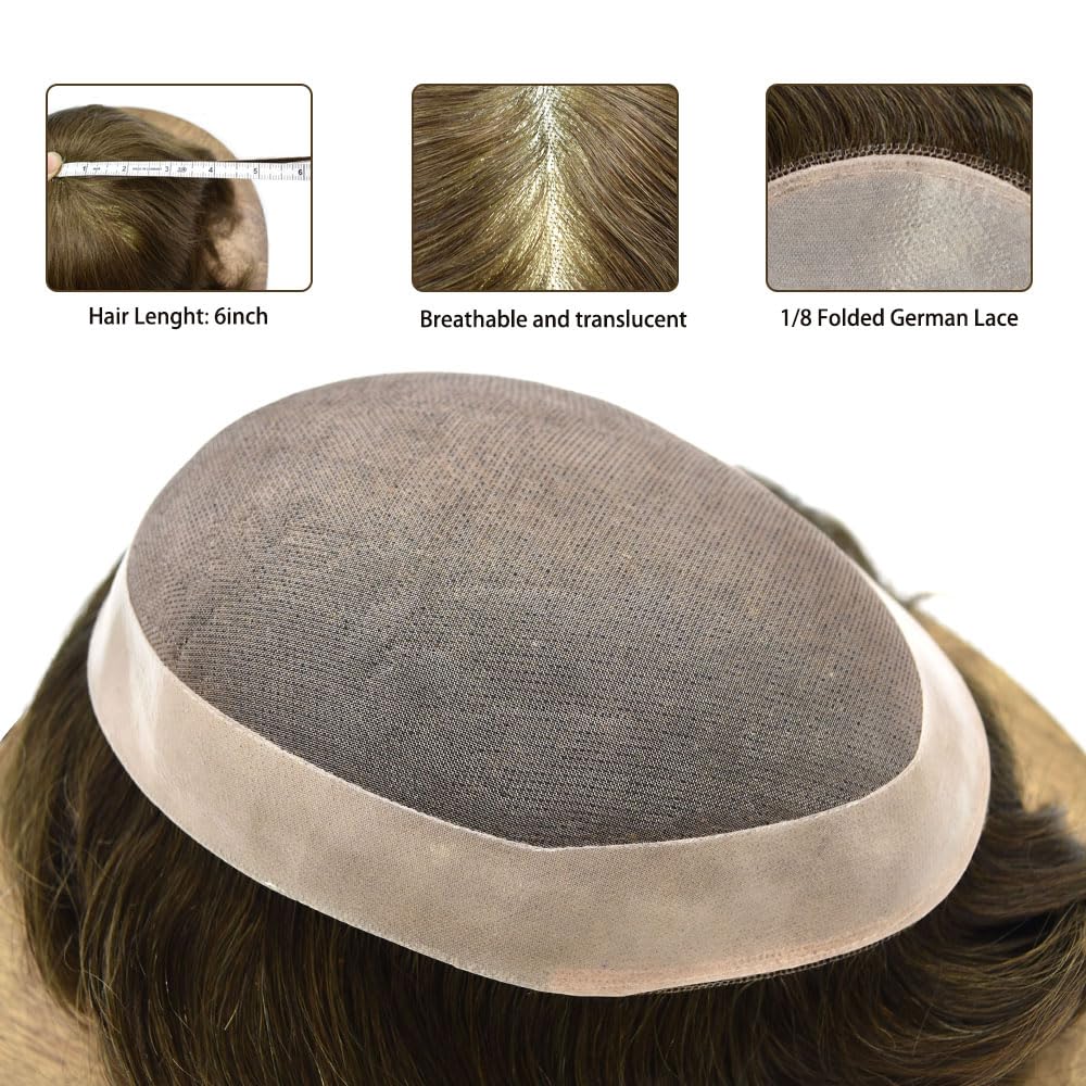 Sistema de reemplazo de cabello tipo tupé para hombre, piezas de cabello de encaje de monofilamento fino duradero para hombres, negro, marrón,