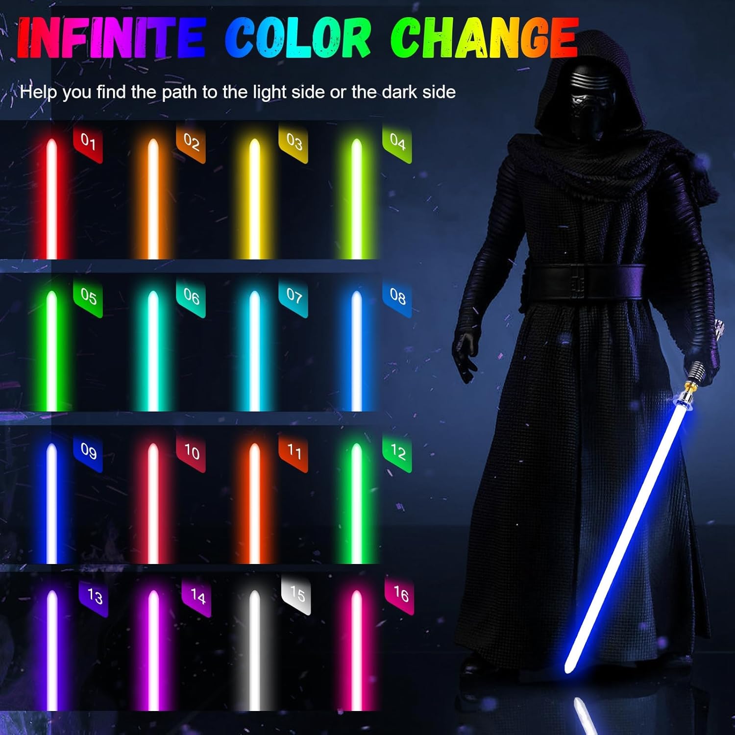 ELESKOCO Sable de luz de duelo suave con aplicación, control de movimiento RGB infinito 16 colores cambiables Luke Light Sable  Sable de luz de