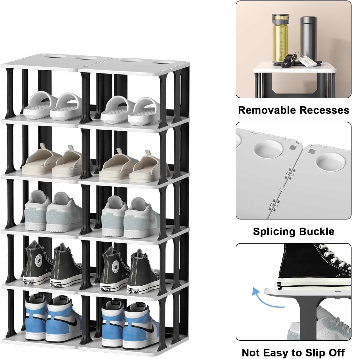 Zapatero estrecho de 6 niveles pequeño organizador para armario, duradero y moderno apilable, organizador de almacenamiento de zapatos para muebles