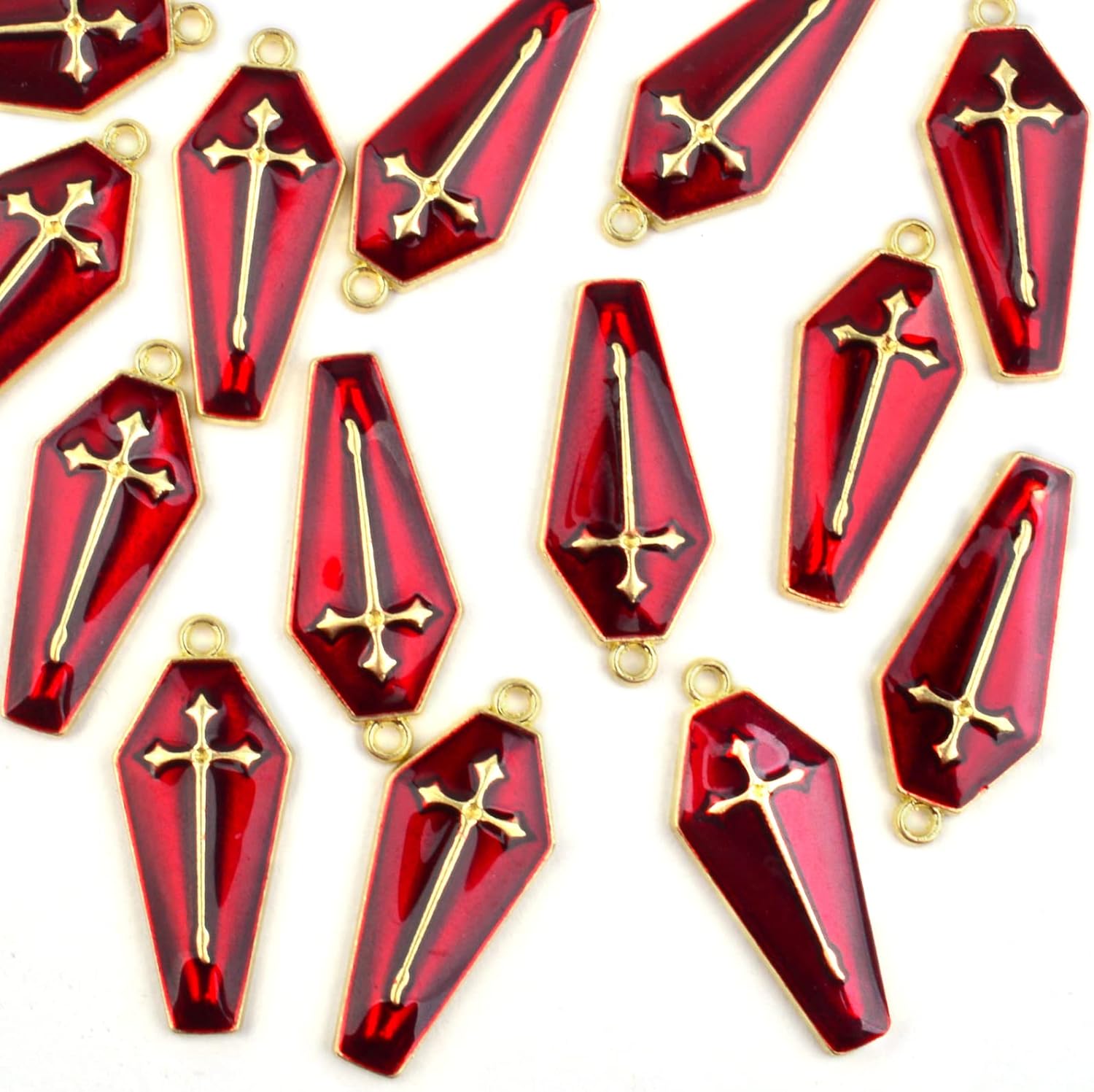 Aylifu 20 dijes de cruz esmaltada roja con diseño de ataúd con cruz para manualidades, pulseras, collares, joyería, decoración de fiesta, Esmalte