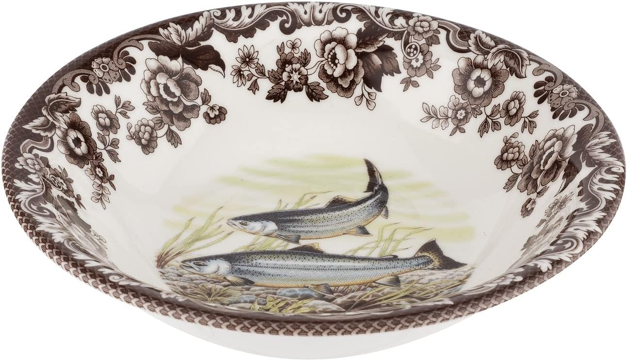 Spode Woodland Ascot – Cuenco para cereales, salmón King, 8 pulgadas, perfecto para avena, ensaladas y postres, fabricado en Inglaterra con loza