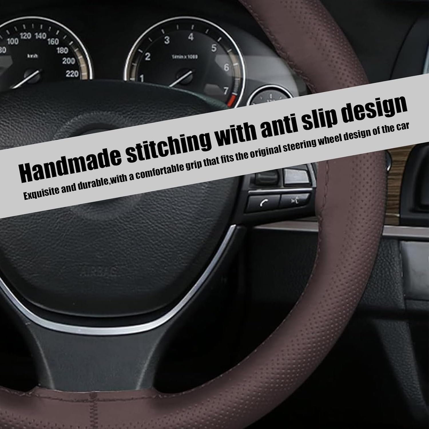 1 funda para volante de automóvil, 14.9 pulgadas de microfibra sintética cosida a mano, antideslizante, transpirable, protector de volante de