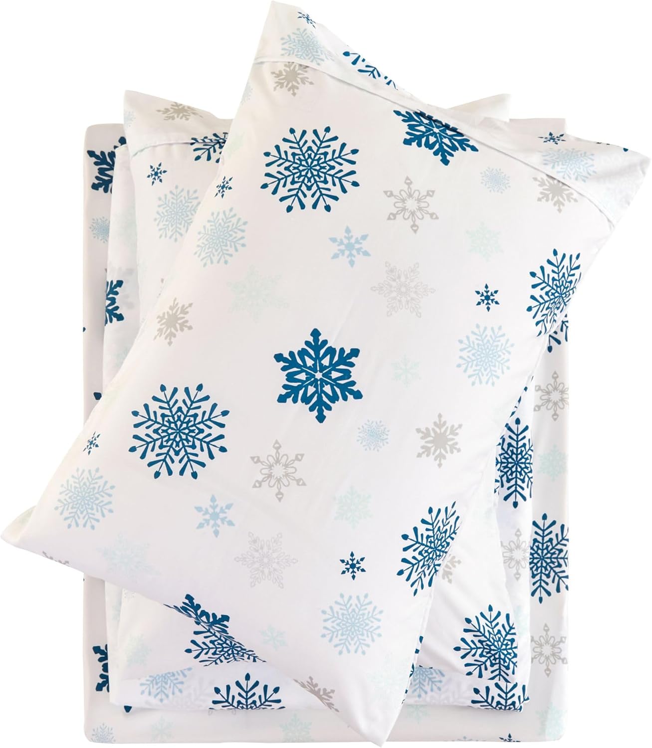 Mooreeke Sábanas matrimoniales navideñas con estampado de copos de nieve, juego de sábanas de tamaño matrimonial con bolsillo profundo, sábana