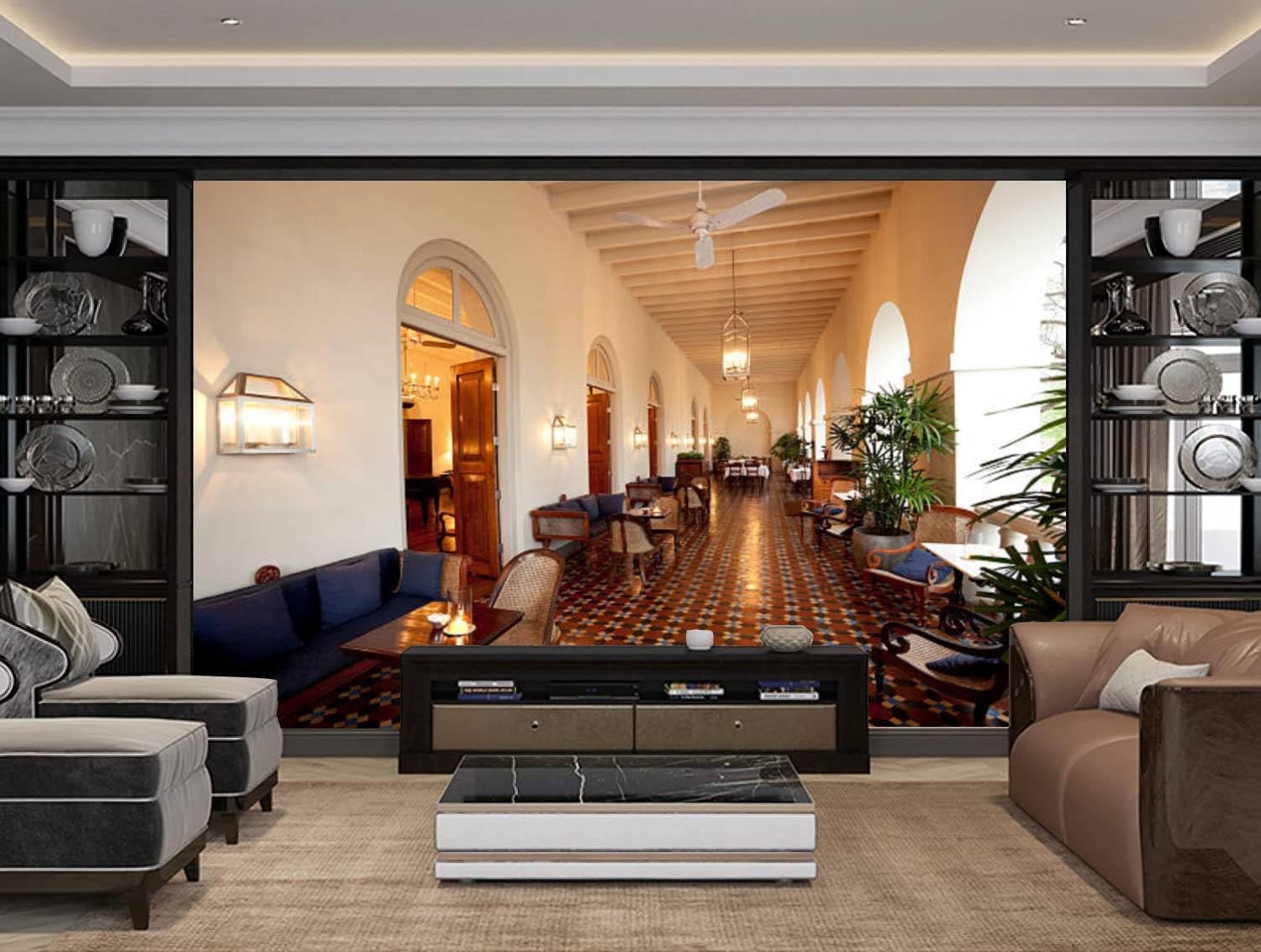 Papel tapiz de lienzo moderno 3D para hotel, veranda, despegar y pegar, removible, autoadhesivas, calcomanías de pared para sala de estar,