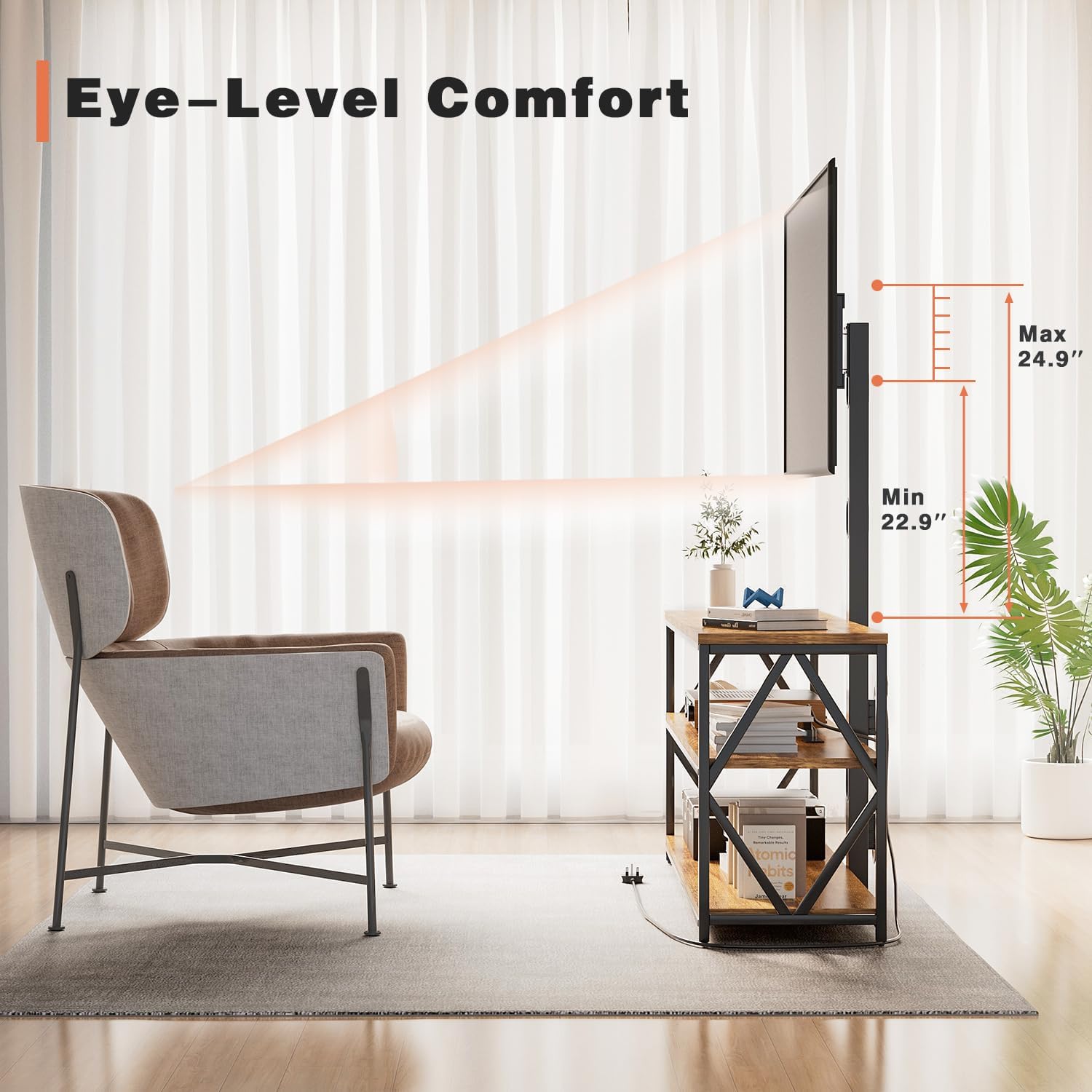 YESHOMY Soporte de TV giratorio con soporte para televisión de hasta 75 pulgadas, centro de entretenimiento con toma de corriente y estantes de