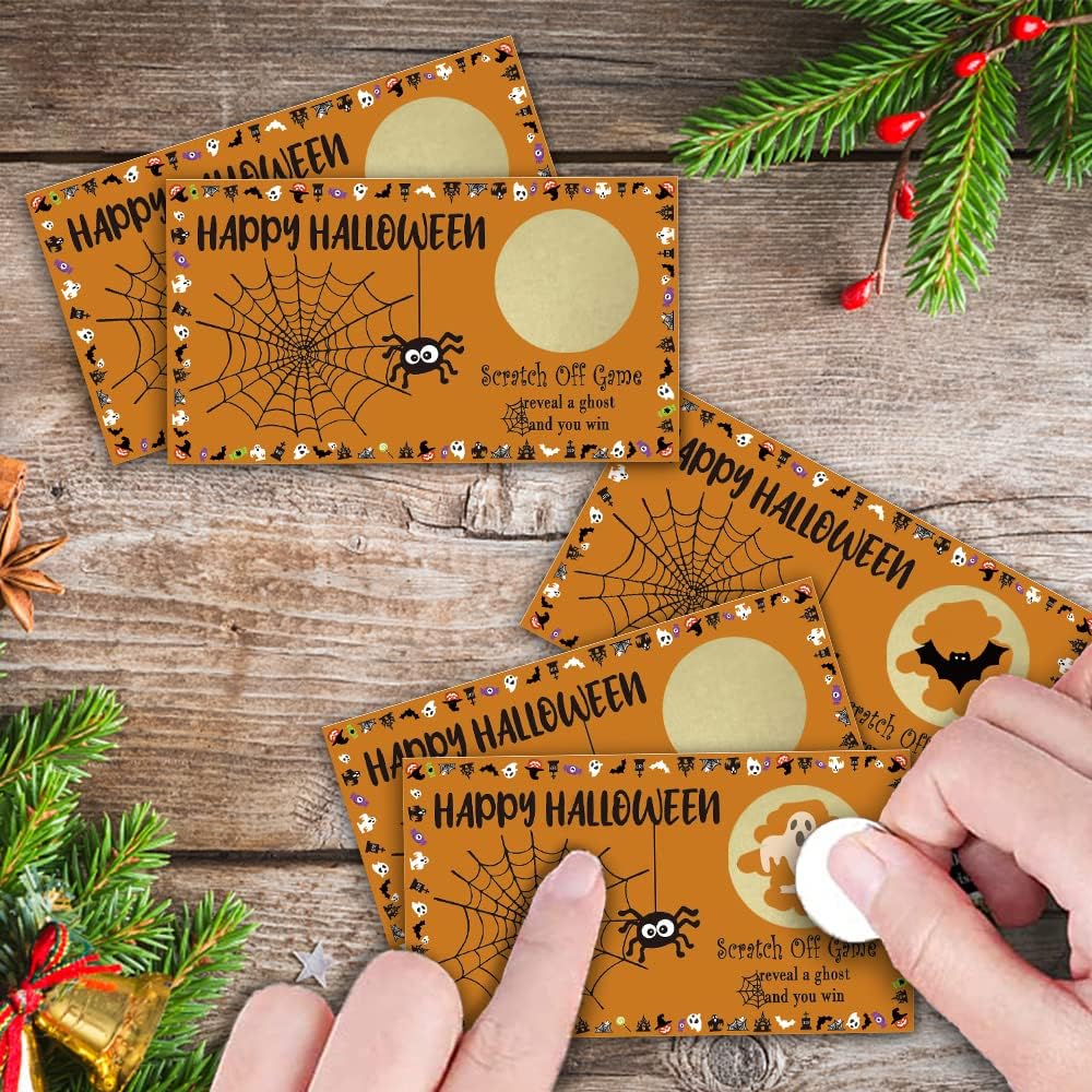 REWIDPARTY Juego de cartas para raspar para fiesta de Halloween (32 unidades) Vales de juego de fiesta de Halloween, premios de juegos de rifas