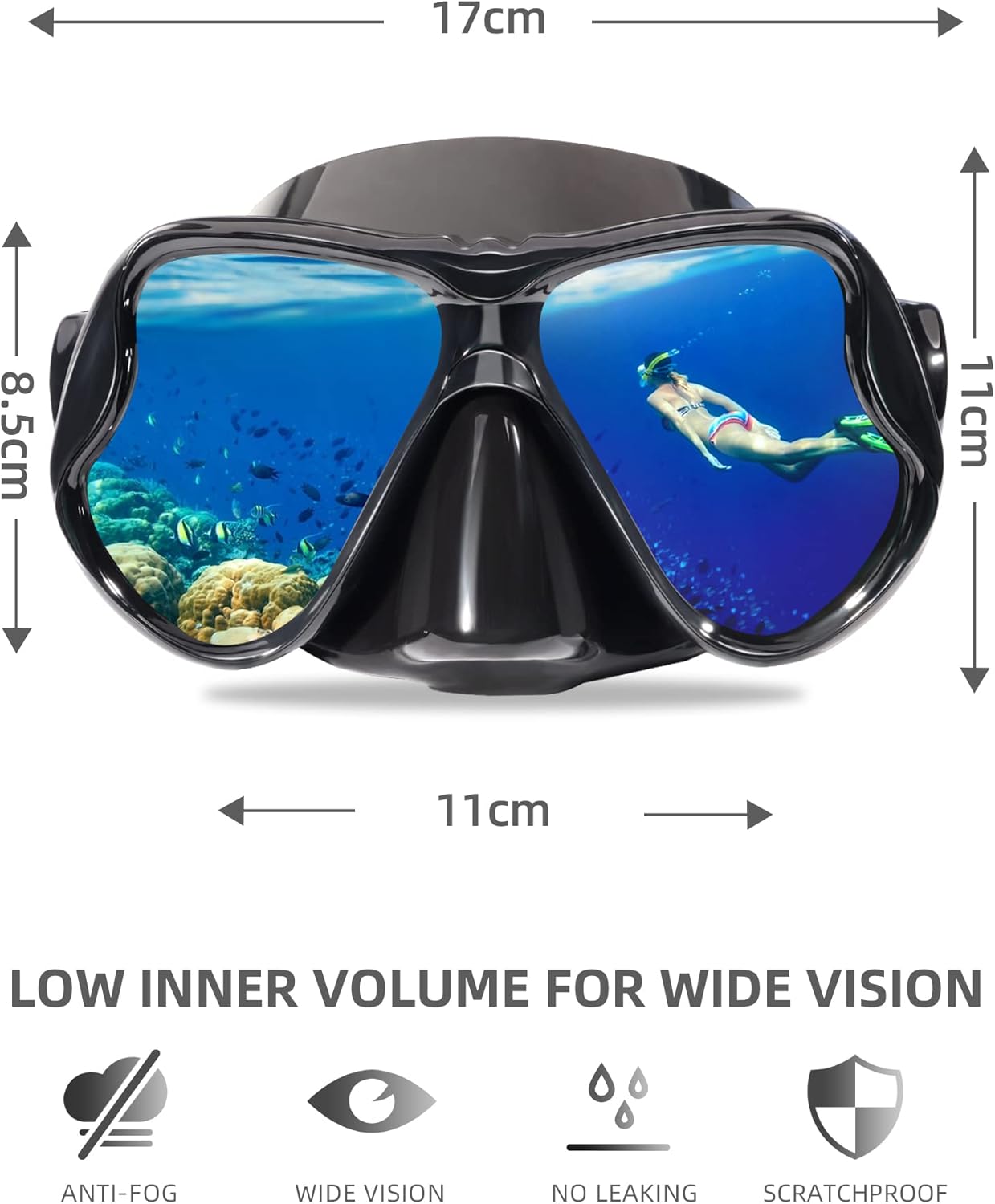 Keary Gafas de natación de esnórquel para adultos, hombres, mujeres y jóvenes, antivaho de 180  visión clara gafas de natación con cubierta para la