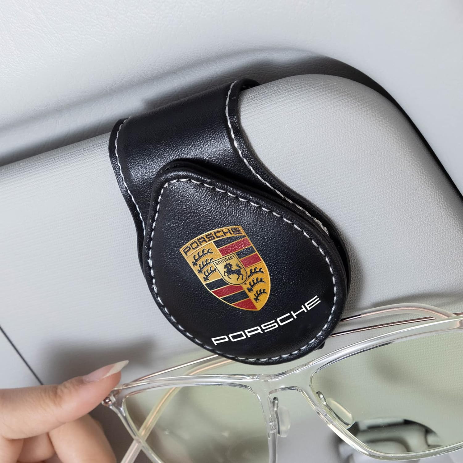 Soporte para lentes de sol de automóvil, soporte para gafas para Porsche Panamera Cayenne Macan Boxster Taycan Cayman 718 911, soporte para colgar
