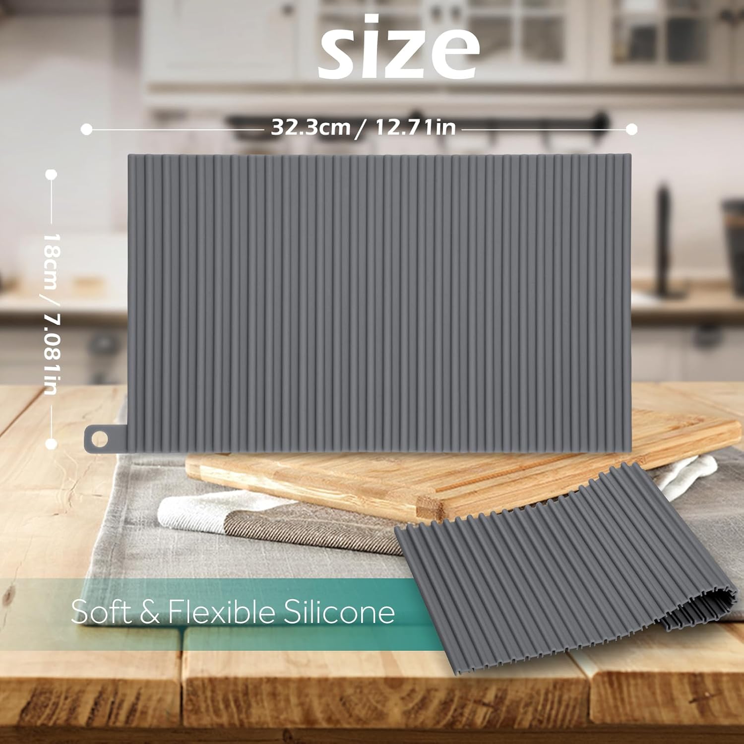 GeeRic Tapete de secado de platos, tapete de silicona resistente al calor de 12 x 7 pulgadas para encimera de cocina, tapete antideslizante para