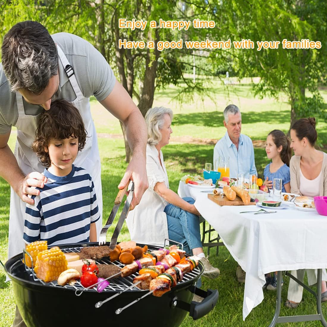 Brochetas Kabob de 20 piezas pinchos planos largos de metal para asar a la parrilla, pinchos de acero inoxidable de 15 pulgadas para barbacoa y