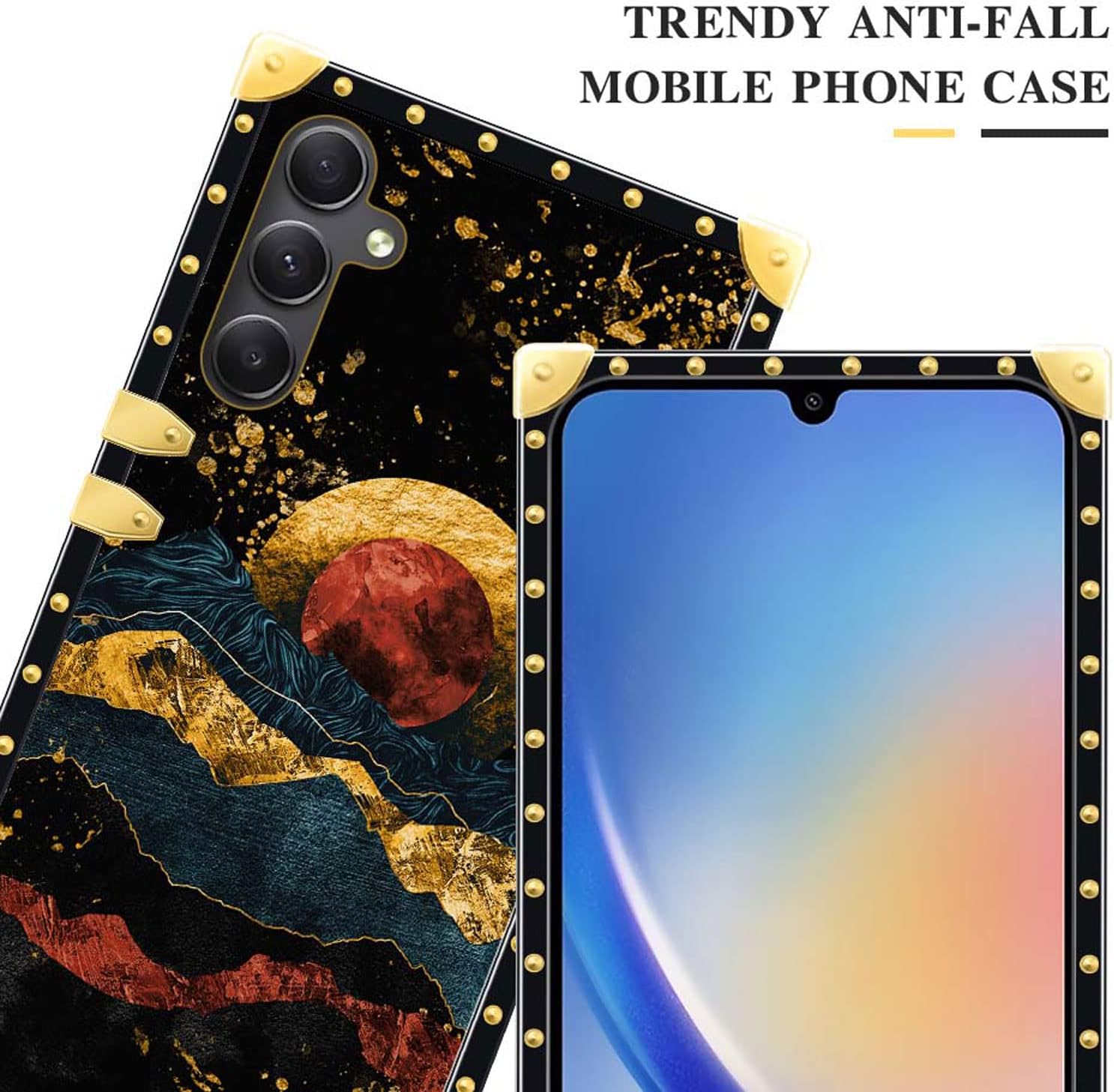 DAIZAG Funda compatible con Samsung Galaxy A14 5G Golden Natural Mountain Sun Moon Phone Case Golden Square Soft Shock Funda protectora para regalo