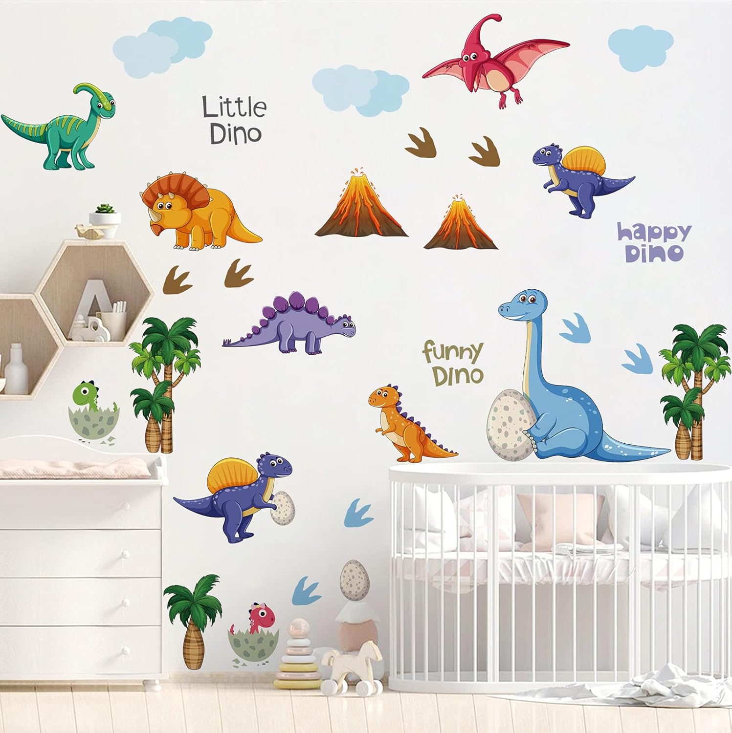 Runtoo Calcomanías de pared de dinosaurio, calcomanías de pared de aventura de dinosaurio, decoración de pared para niños y bebés, habitación de bebé