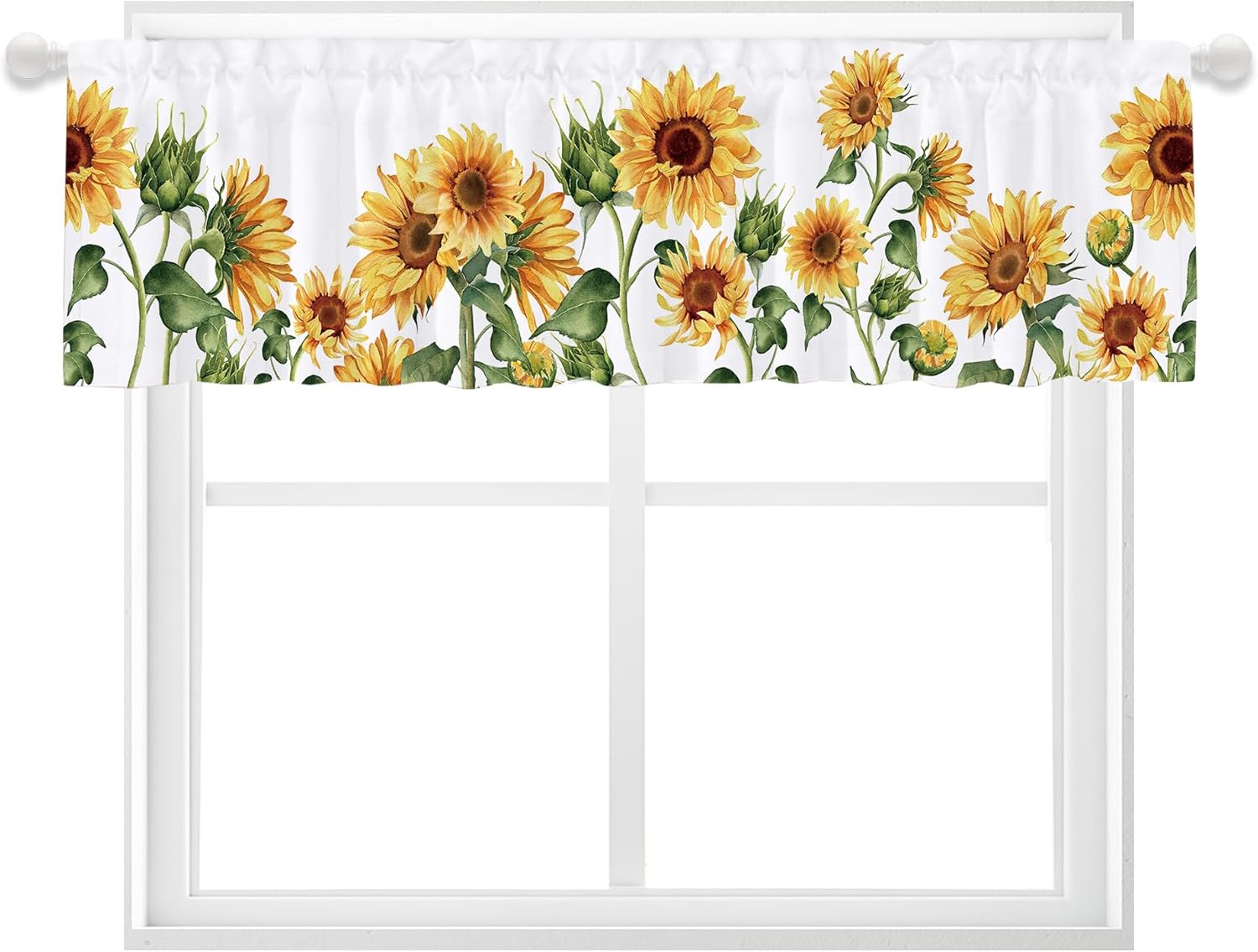 Cortina rústica con cenefa de girasol para ventana, estilo bohemio, con bolsillo para barra, cortina de cocina con estampado floral de granja,
