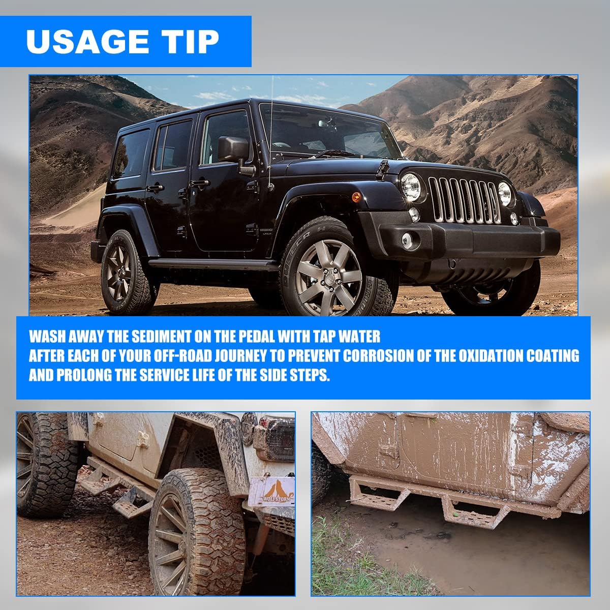 I1MOTOR Estribos, barras Nerf y escalones laterales para Jeep Wrangler JK Unlimited 2007-2018 de 4 puertas 07-18, resistente camión negro mate con