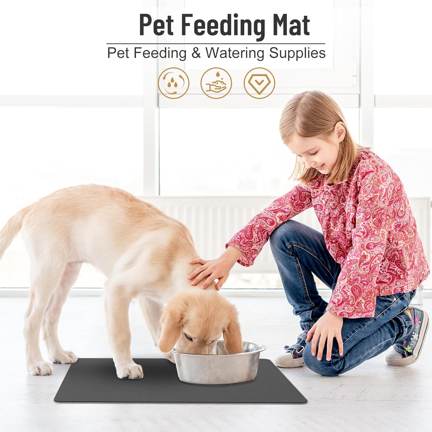 Tapete de comida para perro, absorbente e impermeable, tapete para agua para perros, tapete para alimentos y agua, tapete antideslizante para comida