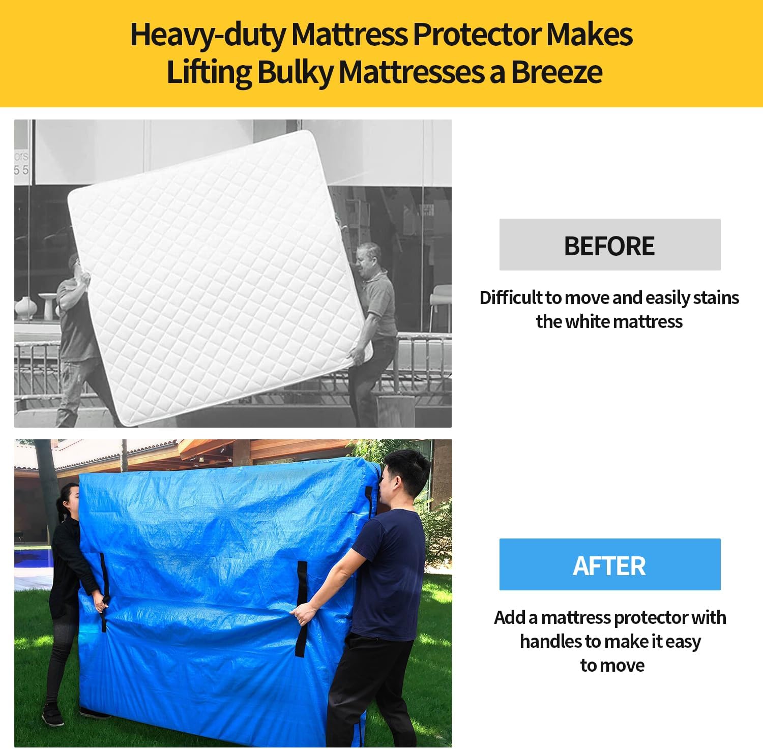 Gulrear Bolsas de colchón para protector de mudanza, funda de colchón reutilizable tamaño King con cremalleras y asas de transporte que hacen que