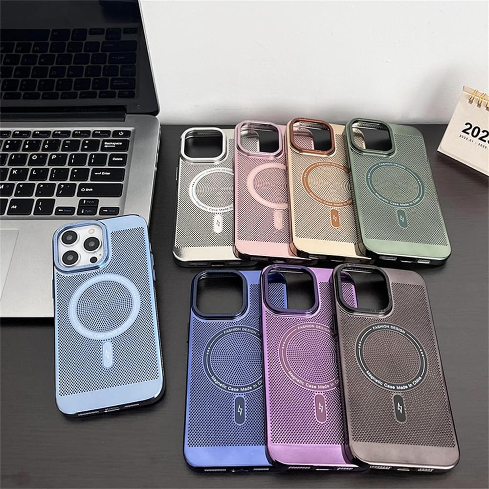 Funda magnética de disipación de calor para iPhone 14 Pro Max compatible con Magsafe delgada y dura carga inalámbrica galvanizada (para iPhone 14