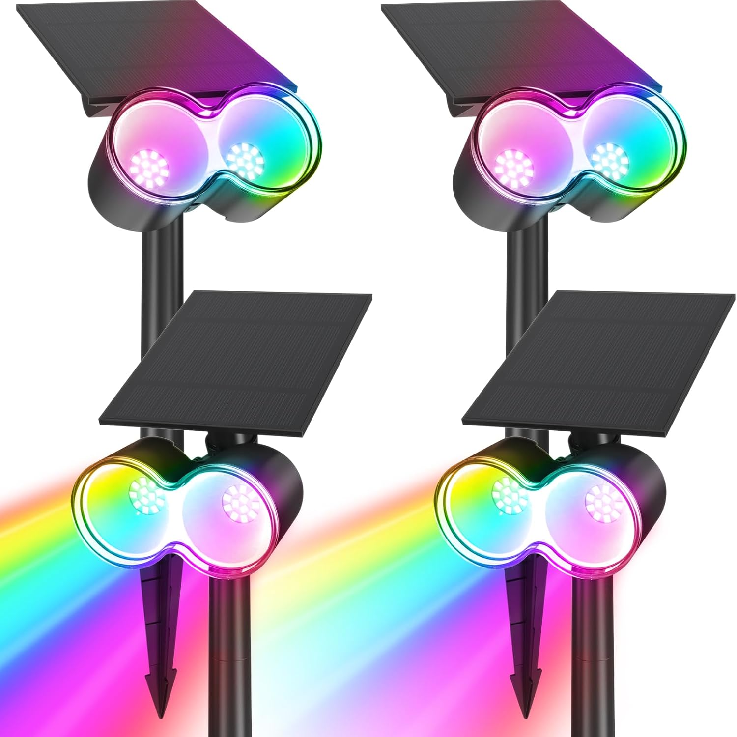 Barrina Focos solares impermeables para exteriores, luz solar ajustable horizontal de 360, 24 LED que cambian de color, luces solares de