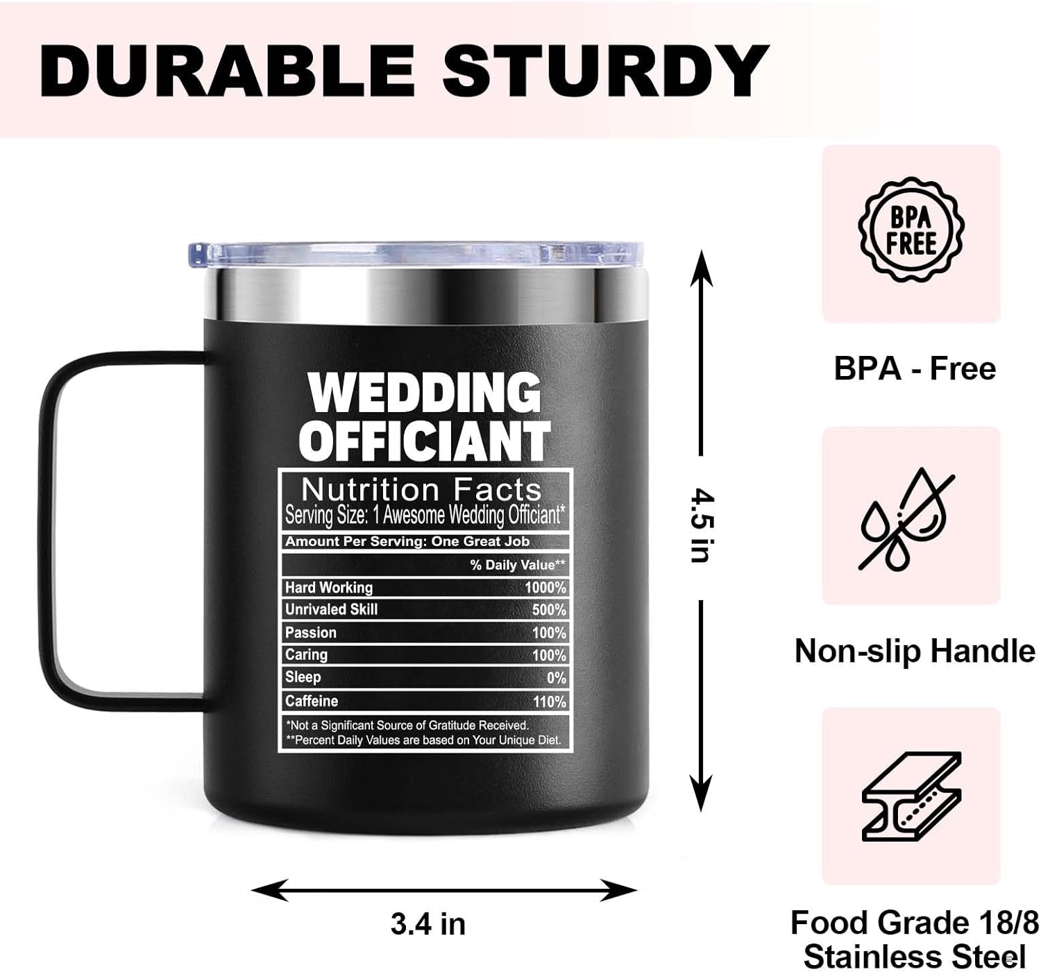 Mejor oficial de bodas de novios  Taza de café aislada de regalo oficial de boda de aniversario  12 onzas con asa y tapa, acero inoxidable 304 tazas