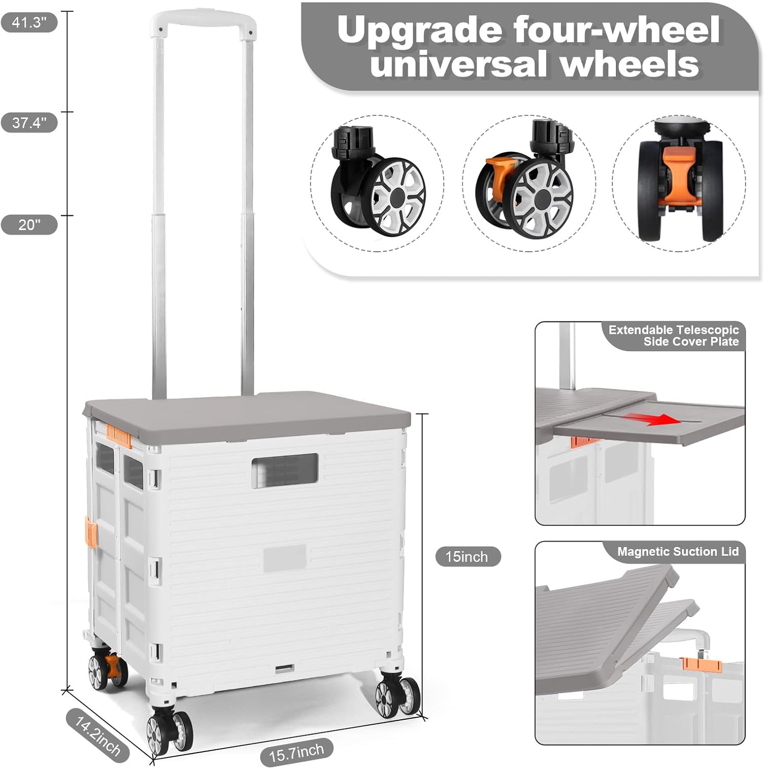 Carro plegable de utilidad, carrito de herramientas portátil plegable con ruedas, capacidad de carga de 176 libras, tapa magnética telescópica con