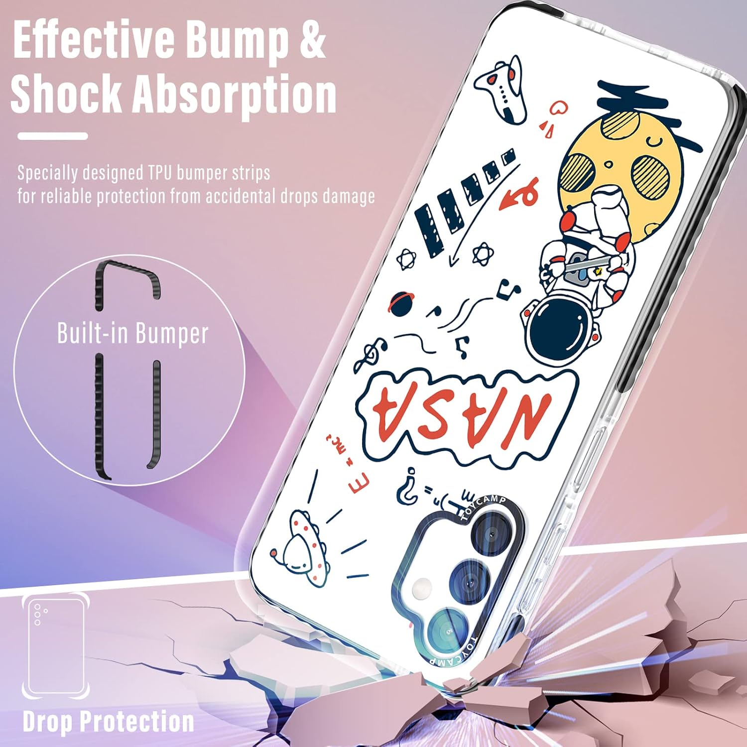 Toycamp Funda para Samsung Galaxy A13 5G, diseño de dibujos animados espaciales de astronautas para hombres, niños, niñas, adolescentes, genial