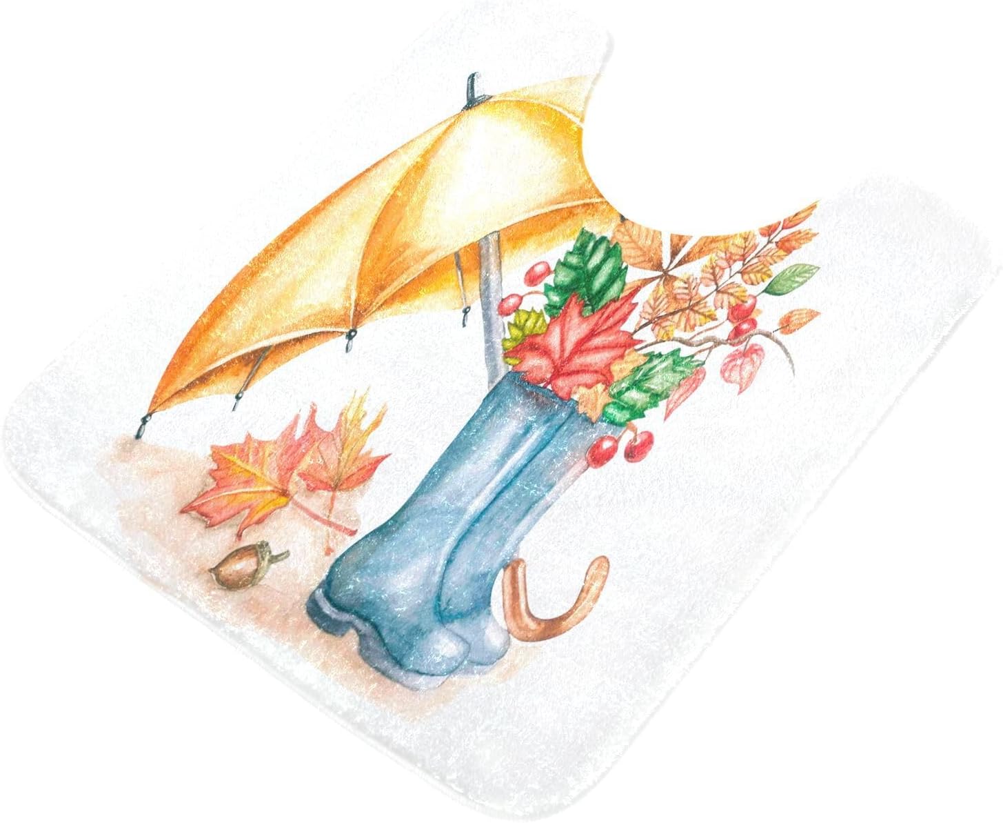 Bathroom Rugs Sets 2 Piece 24×16+24×20 Inch,Soft U-Shaped Contour Toilet Rug Umbrella Boots Maple Leaves Non-Slip Absorbent Bath Floor Mat Carpet