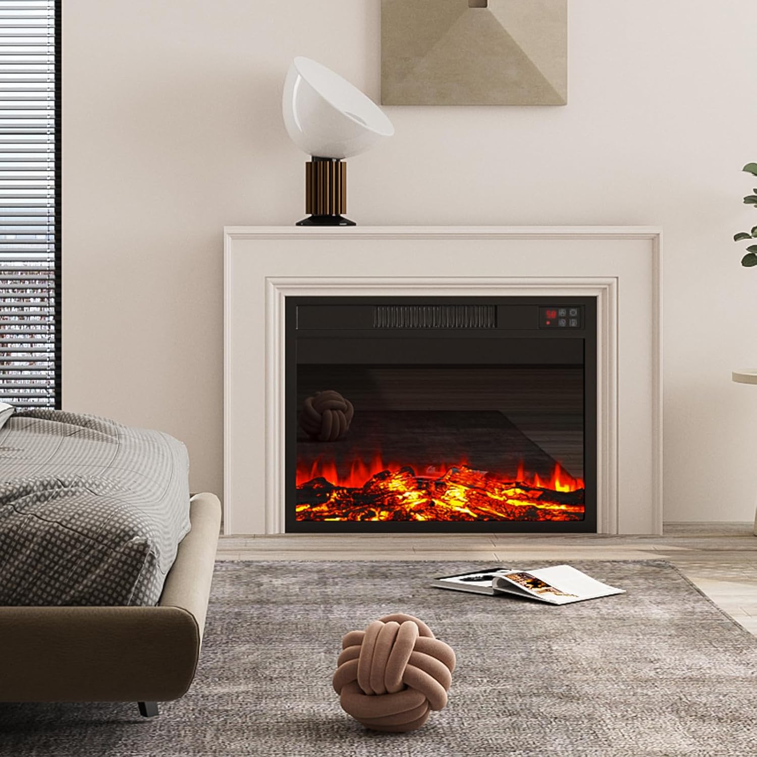 Inserto de chimenea eléctrica de 23 pulgadas, calentador de chimenea empotrado con bajo ruido, control remoto con temporizador, pantalla táctil,